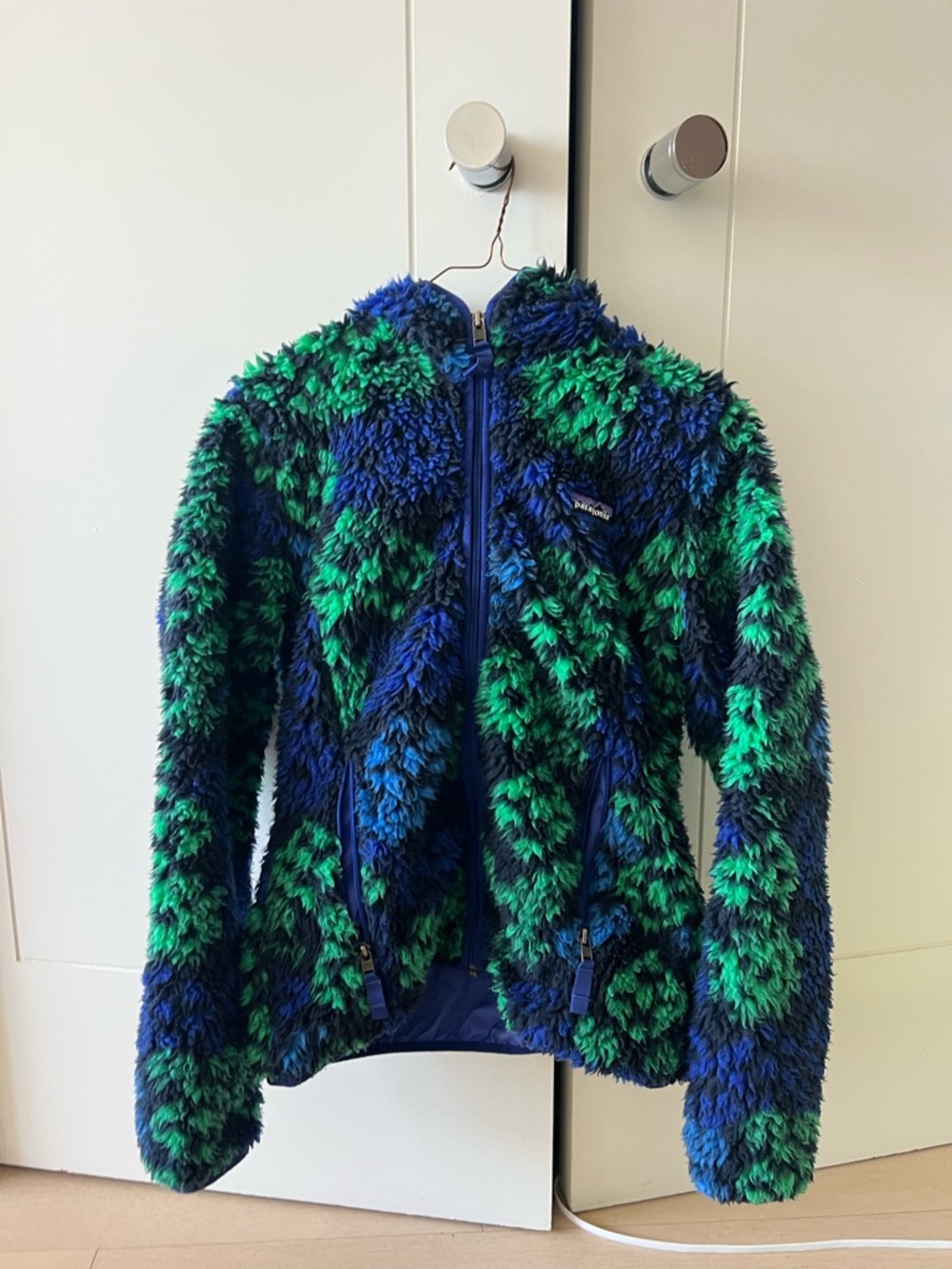 Patagonia Blue & Green Shaggy Fleece Zip Jacket